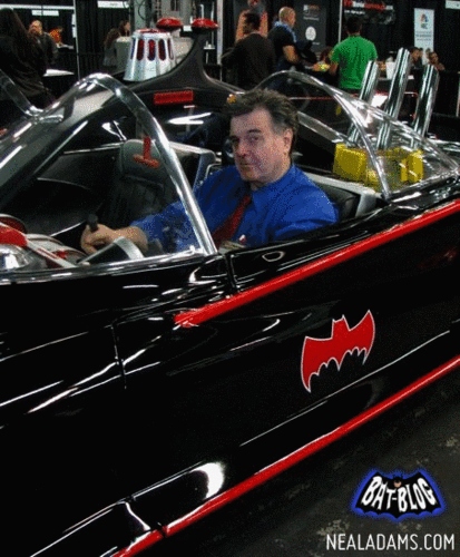 Artist Neal Adams in the Batmobile
