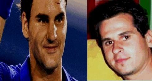  Roger Federer and his doppelganger Michal Mateasko