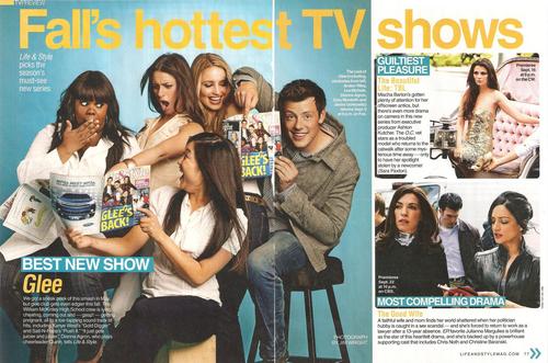 with the cast in a magazine