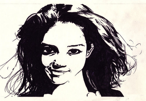  Black and White Drawing of Katie Holmes a la Joey Potter