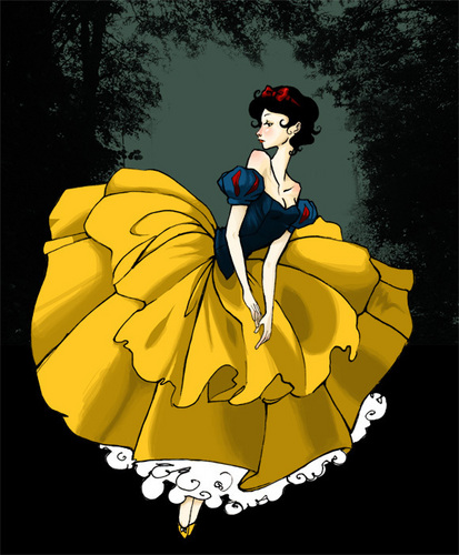 Snow White Suspended in Front of a Forest Background