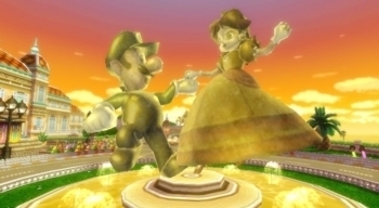  Luigi and گلبہار, گل داؤدی statue