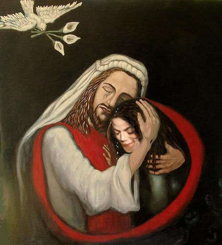 "Jesus" embracing MJ.