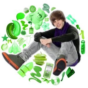  green collauge of stuff with justin bieber