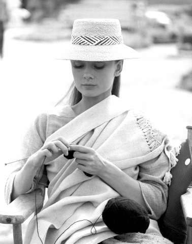  Audrey knitting on the set of The Unforgiven. -1960