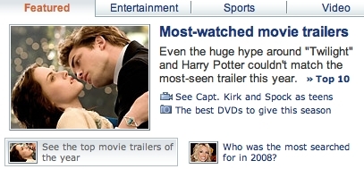  Twilight is #3 on Yahoo!’s puncak, atas 10 Trailers of 2008