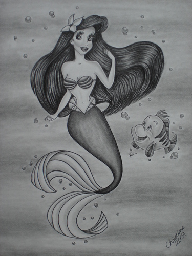  Ariel and cá bơn, bồ câu Drawing!!
