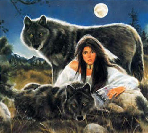  Wolves with Young Woman