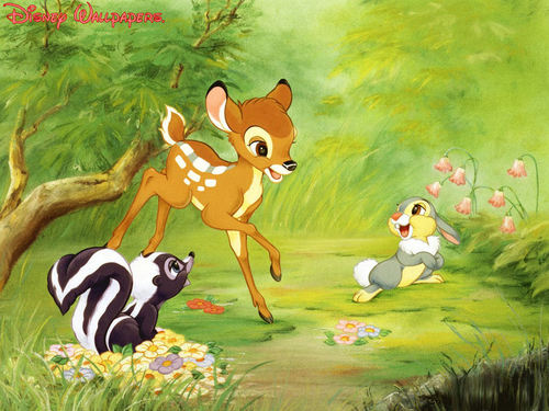 Bambi, Thumper and 花 壁纸