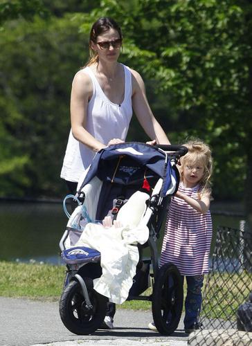  Jen and Ben take their daughters for a walk around a park in Boston - May 31 200