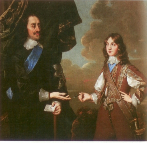  England's King Charles I and his son, James II