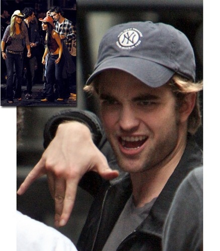 rob:crazy face and cowgirls?! on set of remember me