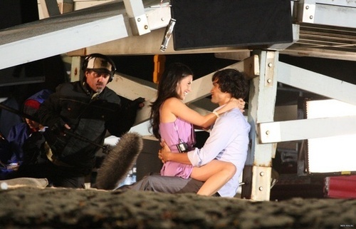 Jessica and Michael Steger on the set of 90210