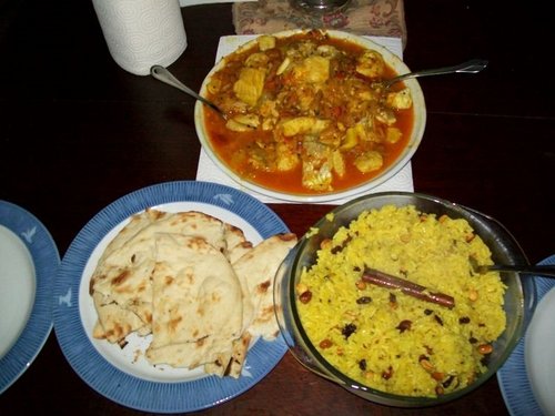  ikan Masala and Spiced nasi, beras with peanuts
