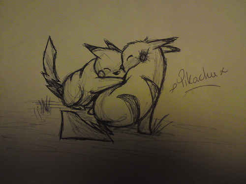 My Drawing of 2 Pikachu's hugging