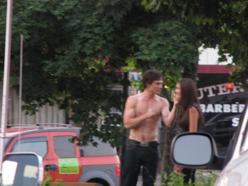 Damon&Elena behind the set