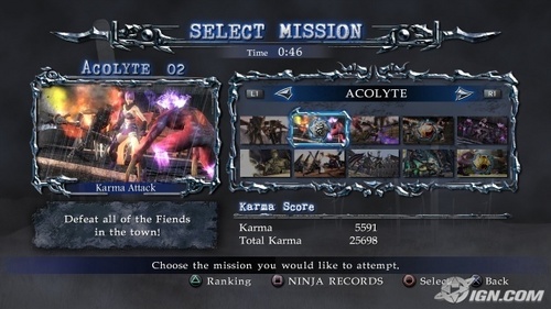 Ninja Gaiden ∑ 2 | Mission Select Screen