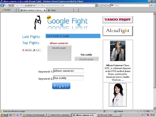 Look at what I got up to on google fight"
