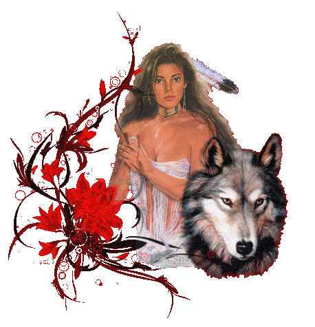  Native American Female With Wolf,Animated