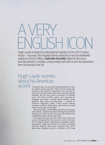  Hugh Laurie - Saga Magazine (UK) Sept '09