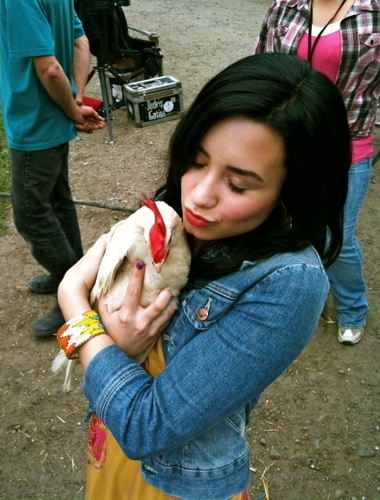  demi lovato and a chicken <3